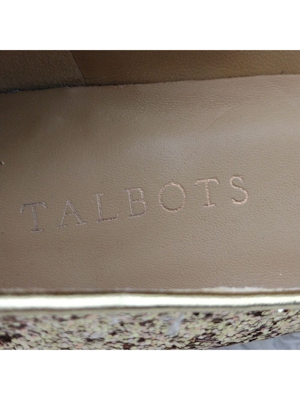 Talbots Gold Glitter Metallic Closed Almond Toe Slip On Leather Lined Flat Shoe - Picture 11 of 16